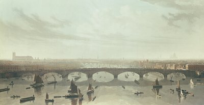 Uitzicht op de brug die nu wordt gebouwd over de Theems bij Vauxhall, 1810 door W Daniel